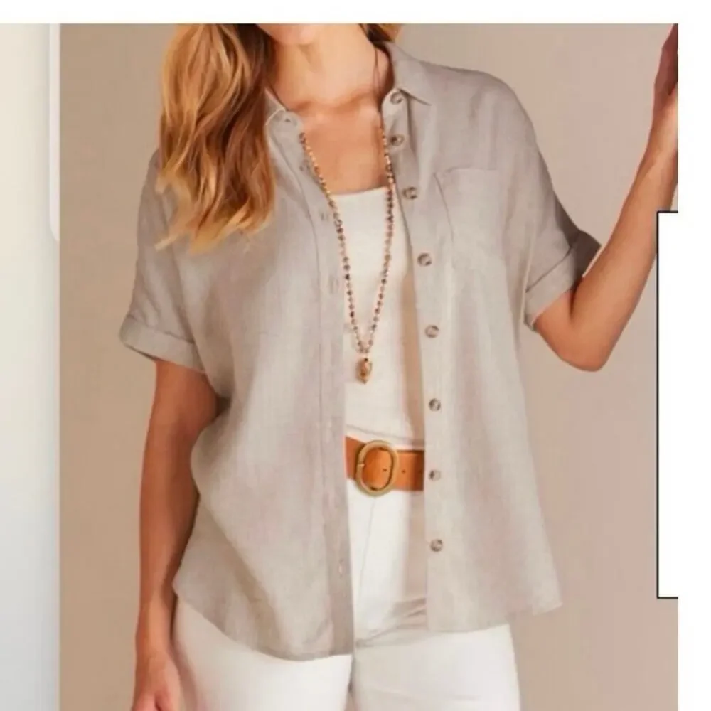 Soft Surroundings Linen Blend Blouse Beige size Medium - Picture 2 of 9